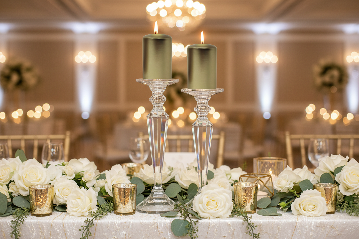 Glam Metallic Cream Gold Pillar Candles - 6 Pack