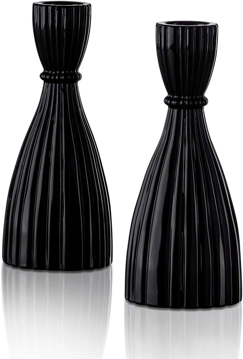 Modern Black Tapered Candlestick Holder - Set of 2