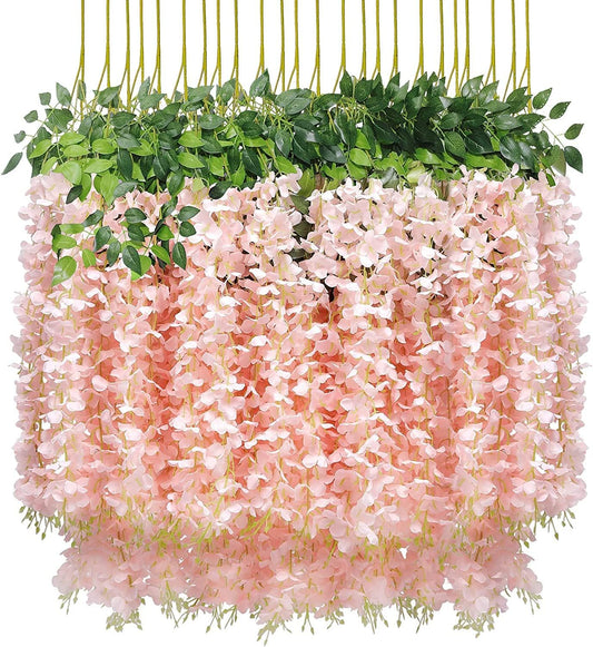  Silk Wisteria Flowers - (Light Pink) 24 Pack