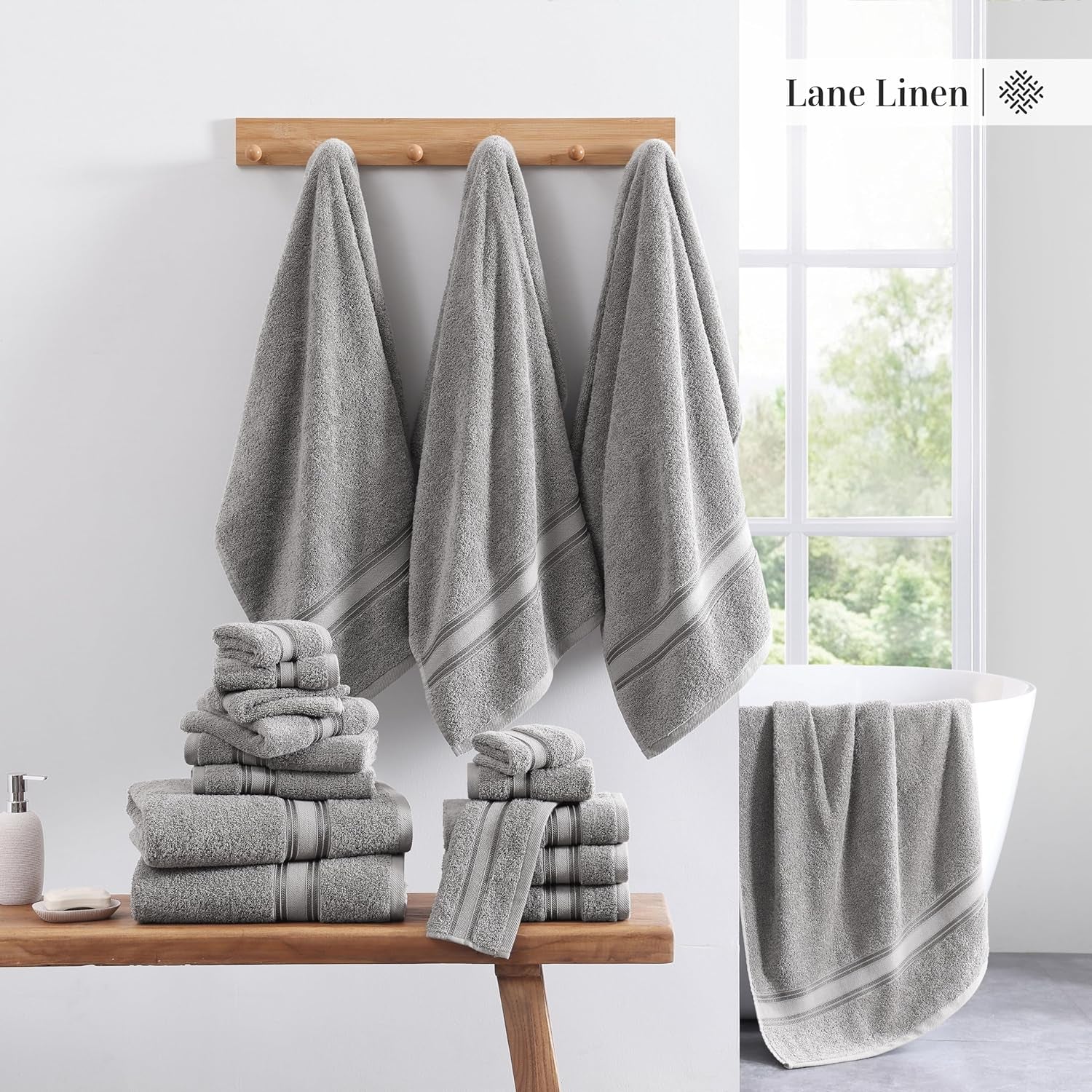 Bath Towels for Bathroom Set- 100% Cotton Towel Set, Soft Bath Set- 6 Bathroom Towels, 6 Hand Towels, 6 Wash Cloths, Quick Dry, Highly Absorbent Shower Towels - 18 Piece Set Grey