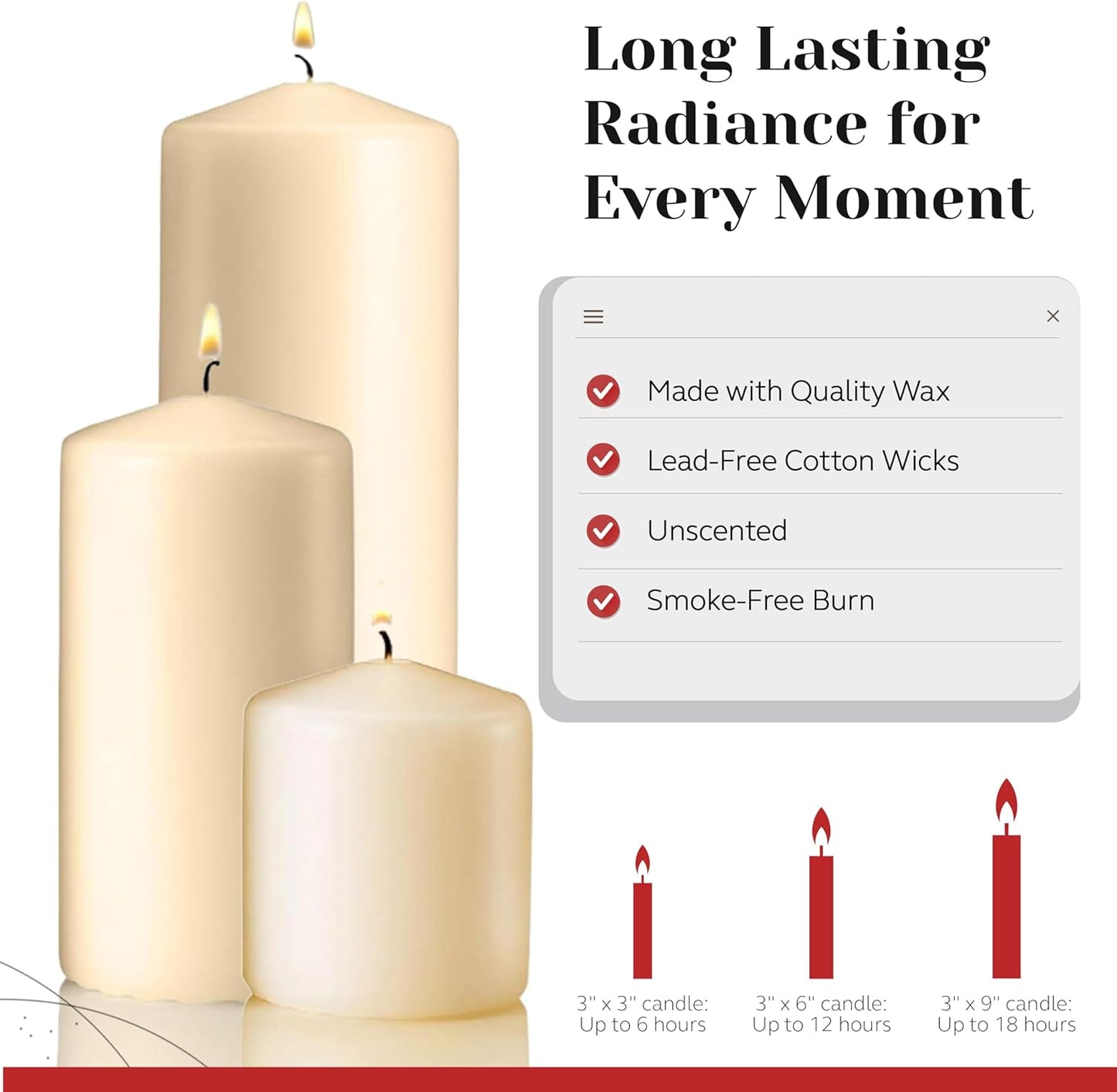 Luxury Ivory Pillar Candles -Set of 3 