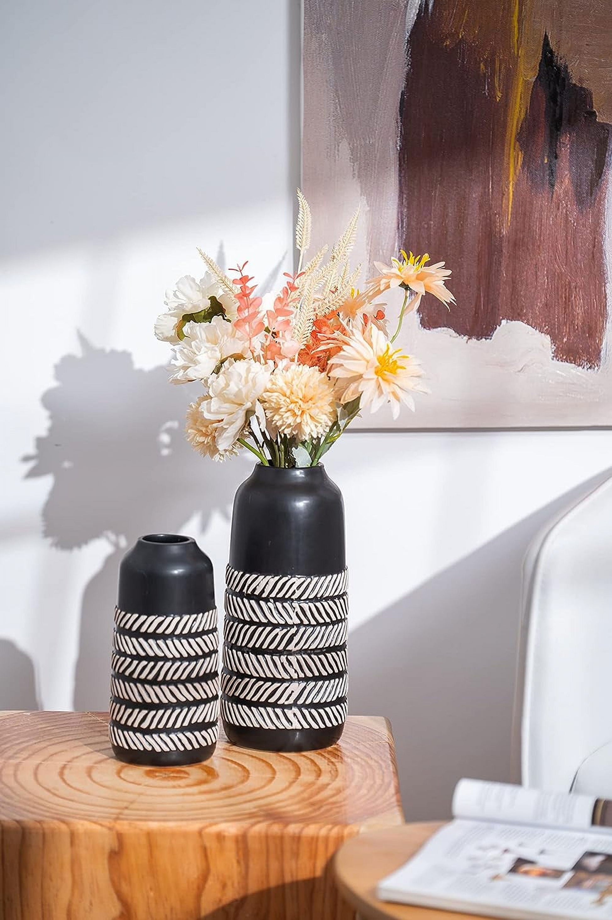 10"H, 7.5"H Black and White Vase for Table Decor Boho Ceramic Vases Accents, Decorative Tall Vases for Bathroom Mantel Living Room Shelf, Ideal Gift for Dad