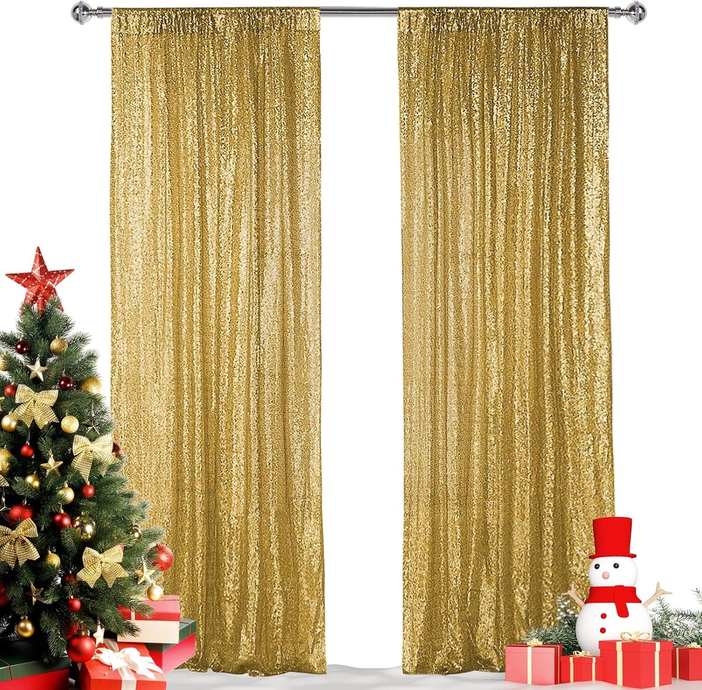 Gold Sequin Backdrop Curtains - 2 Panels