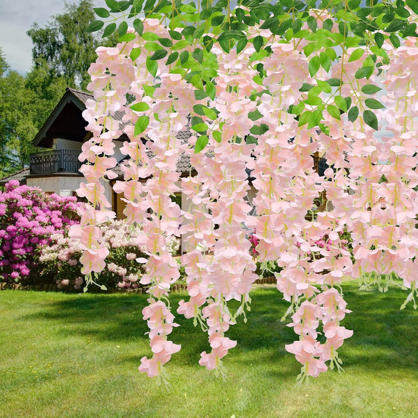  Silk Wisteria Flowers - (Light Pink) 24 Pack