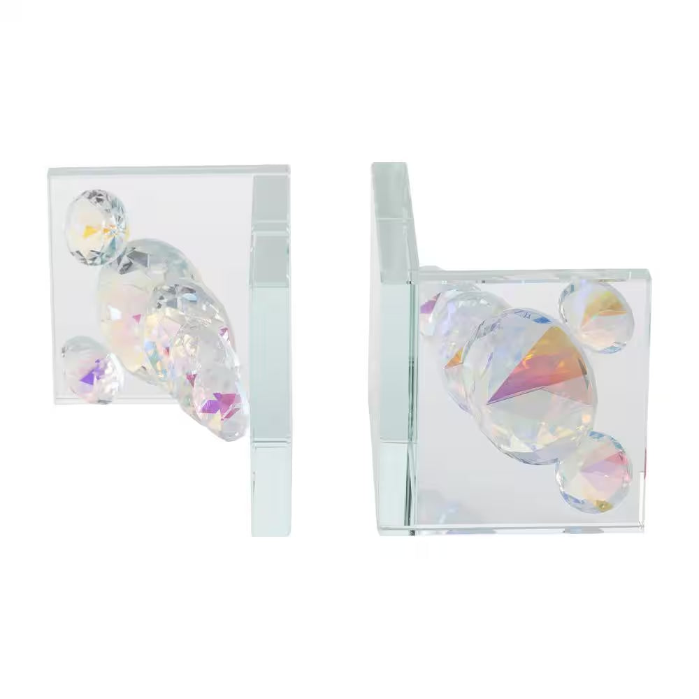 Crystal Diamond Glass Bookends - Set of 2