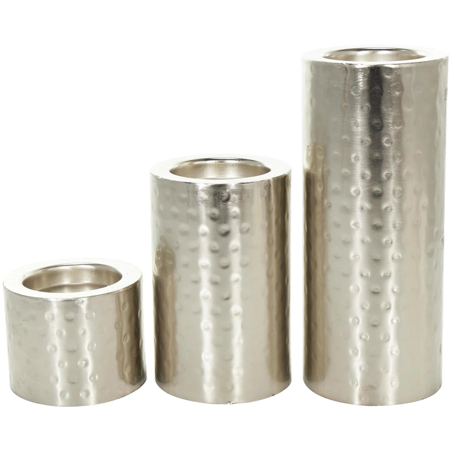 Silver Metal Pillar Candle Holder - Set of 3