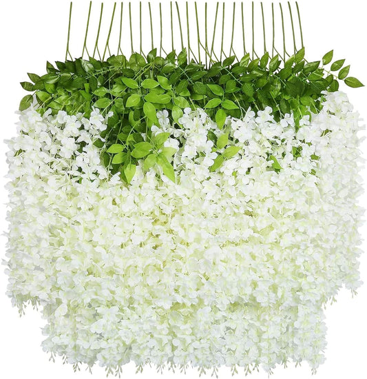  White Wisteria Vine Rattan Hanging - 24 Pack