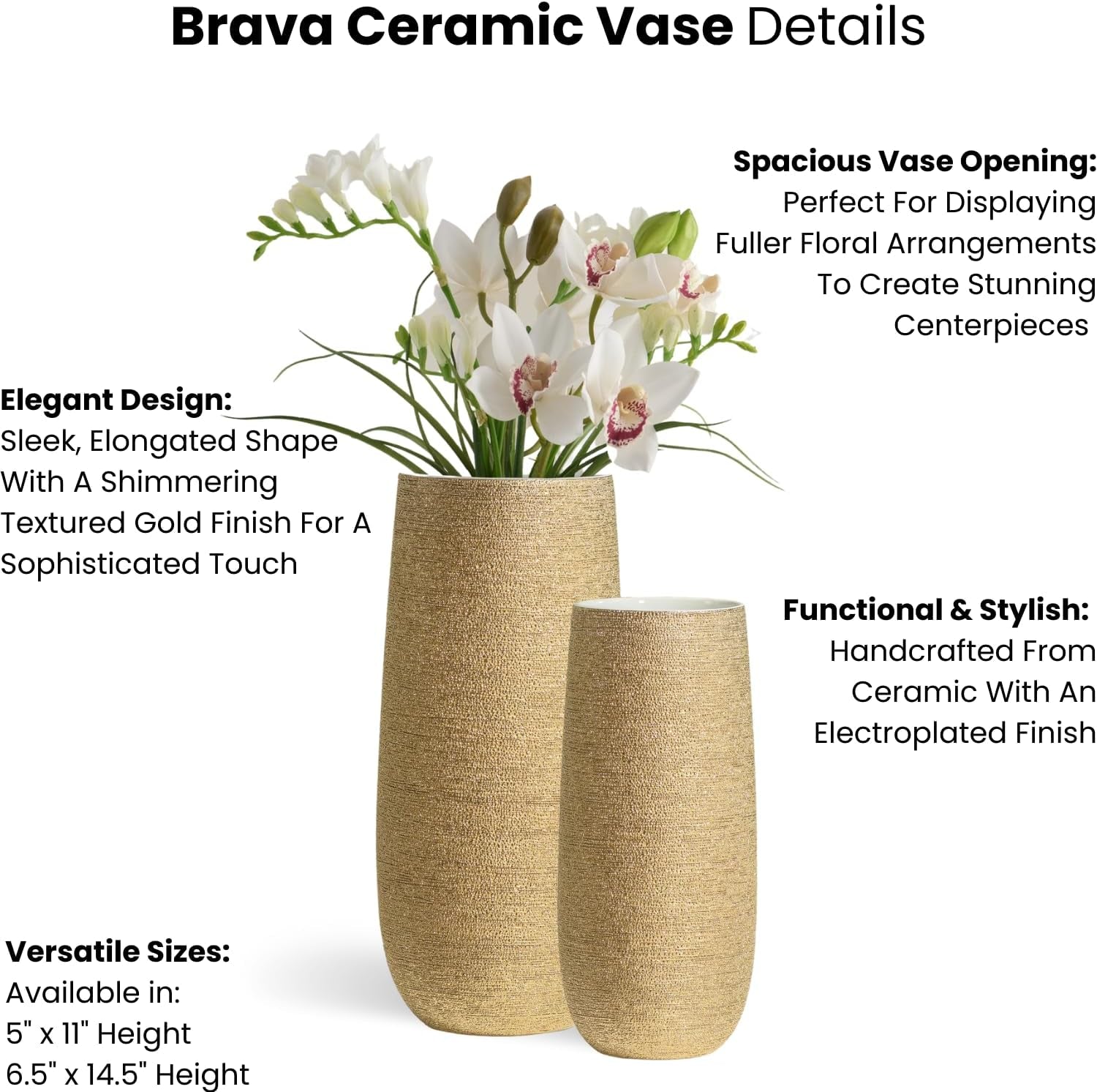 Textured Gold Cylinder Vase 11" 