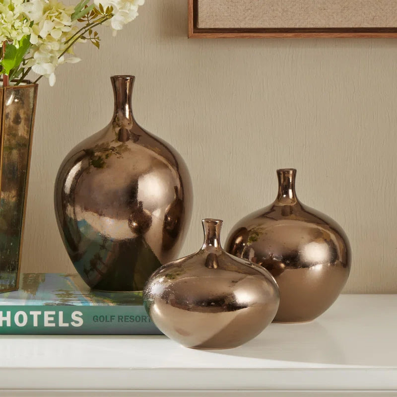 Glam  Mirrored Ceramic Vases - Set of 3