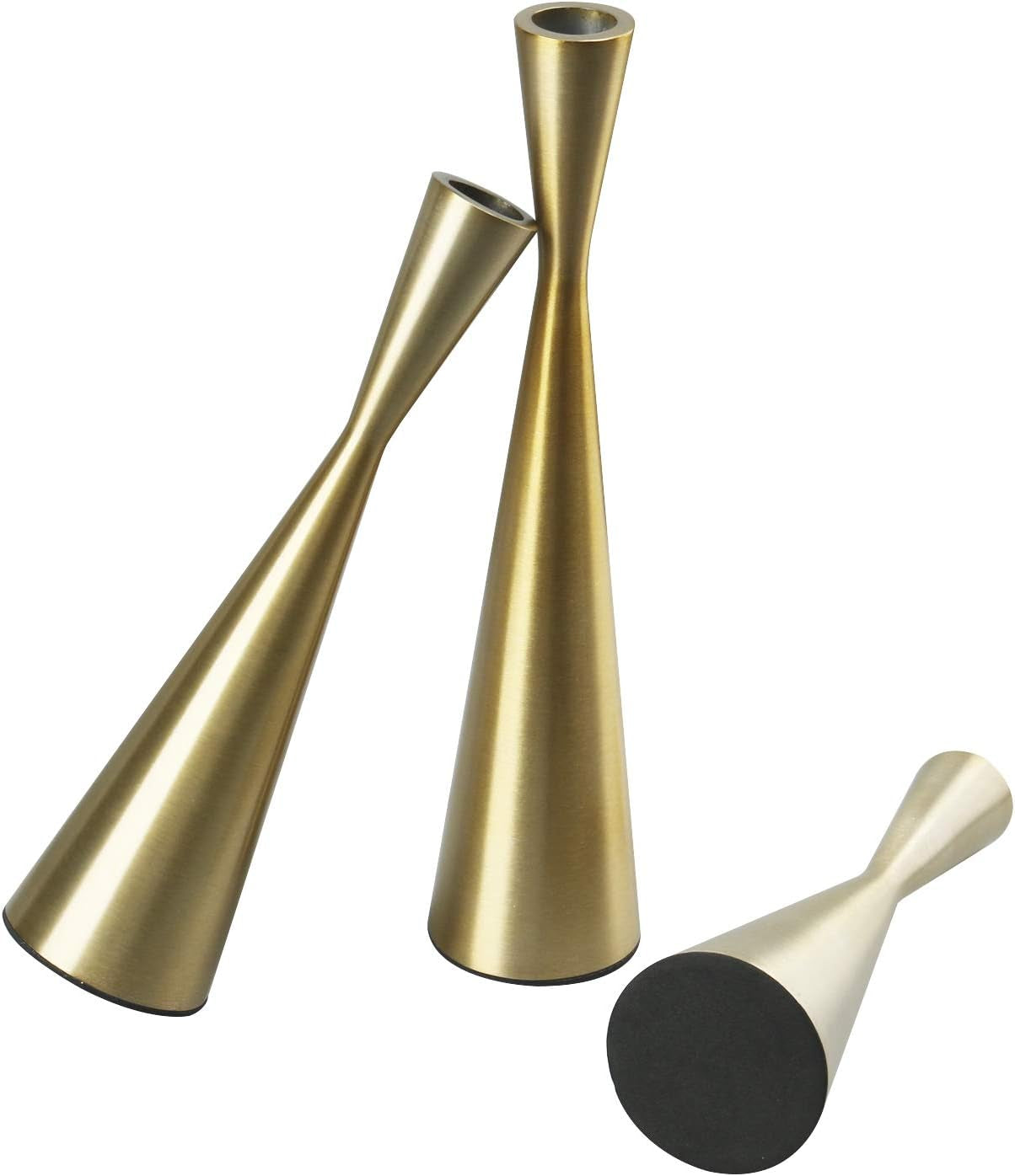 Elegant Brushed Golden Brass Candlestick Holders - Set of 3 