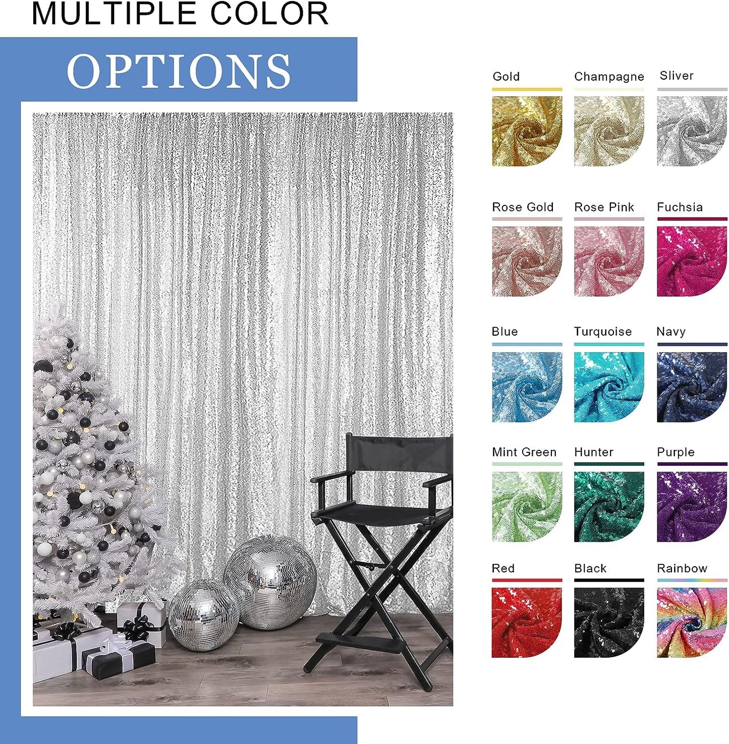 Gold Sequin Backdrop Curtains - 2 Panels
