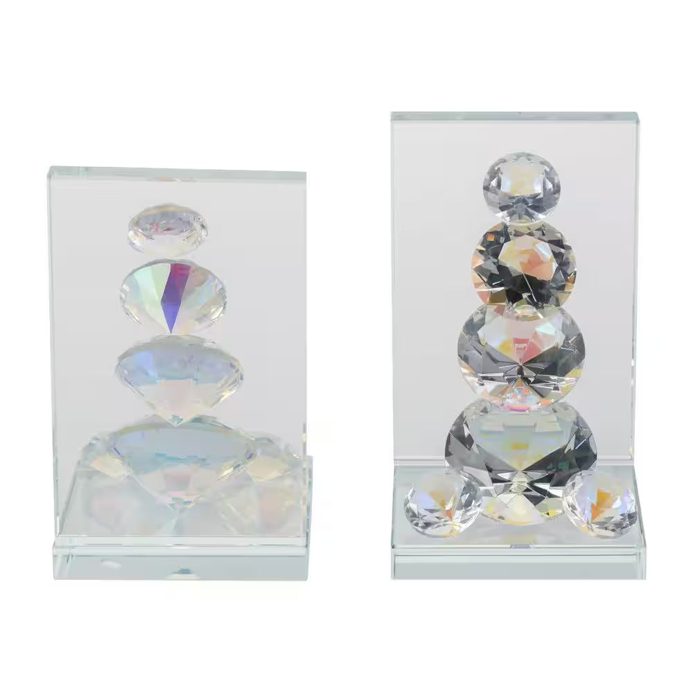 Crystal Diamond Glass Bookends - Set of 2