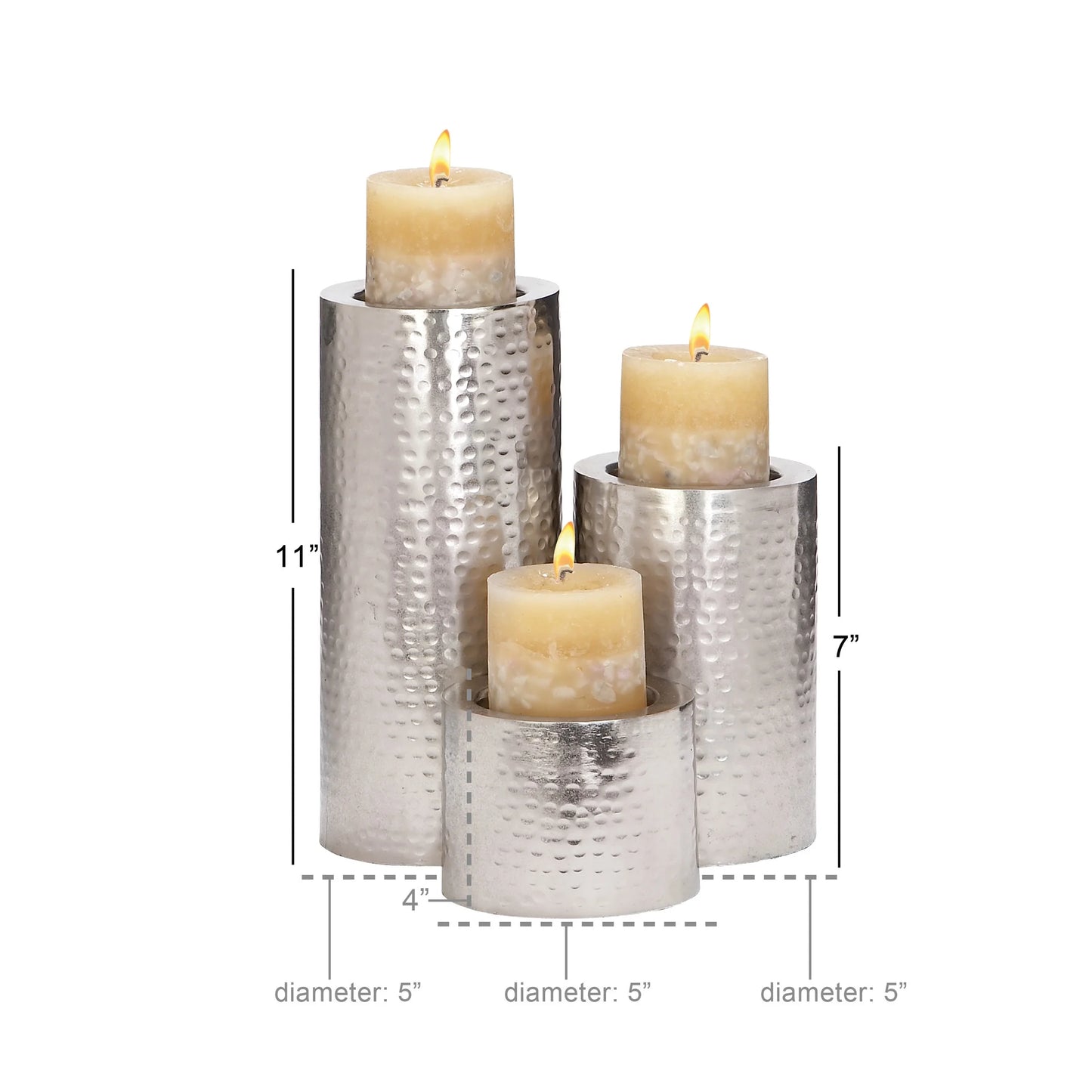 Silver Metal Pillar Candle Holder - Set of 3