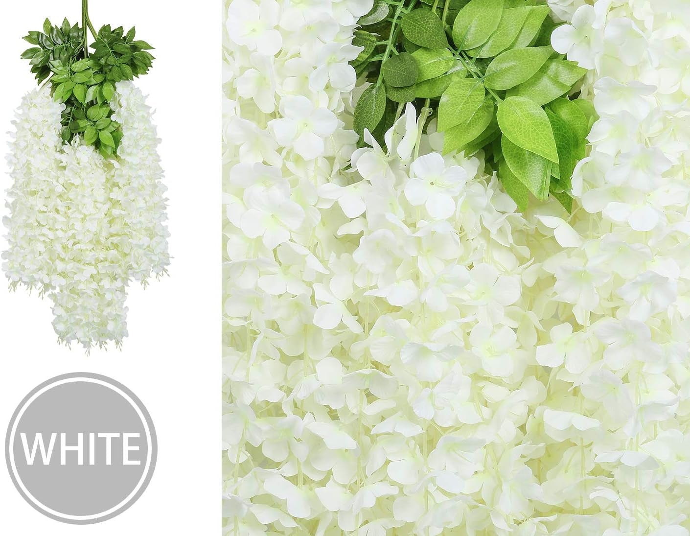  White Wisteria Vine Rattan Hanging - 24 Pack