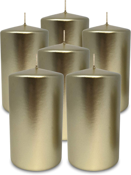 Glam Metallic Cream Gold Pillar Candles - 6 Pack 