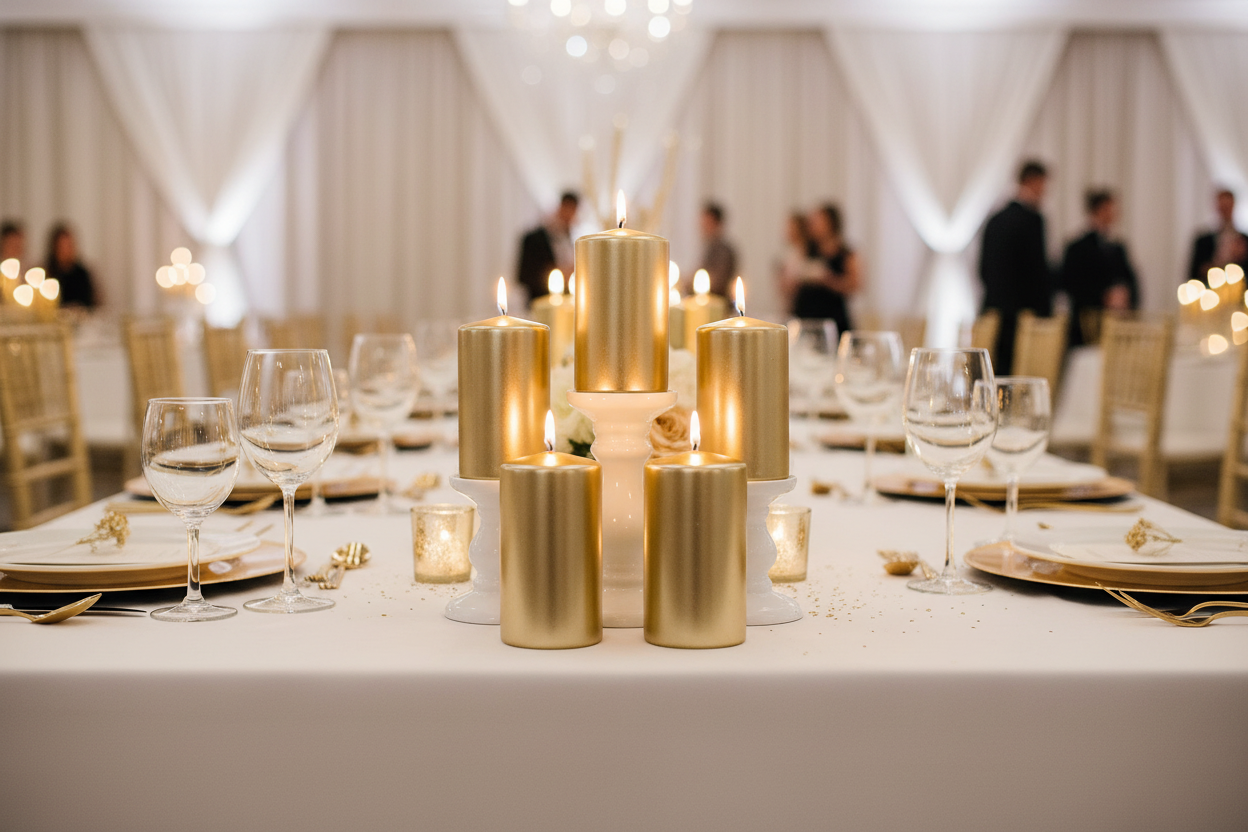 Glam Metallic Cream Gold Pillar Candles - 6 Pack
